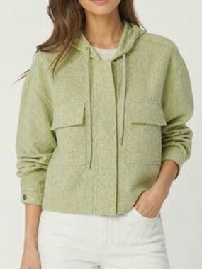 Avec Les Filles Lime Sage Textured Hooded Boxy Utility Jacket